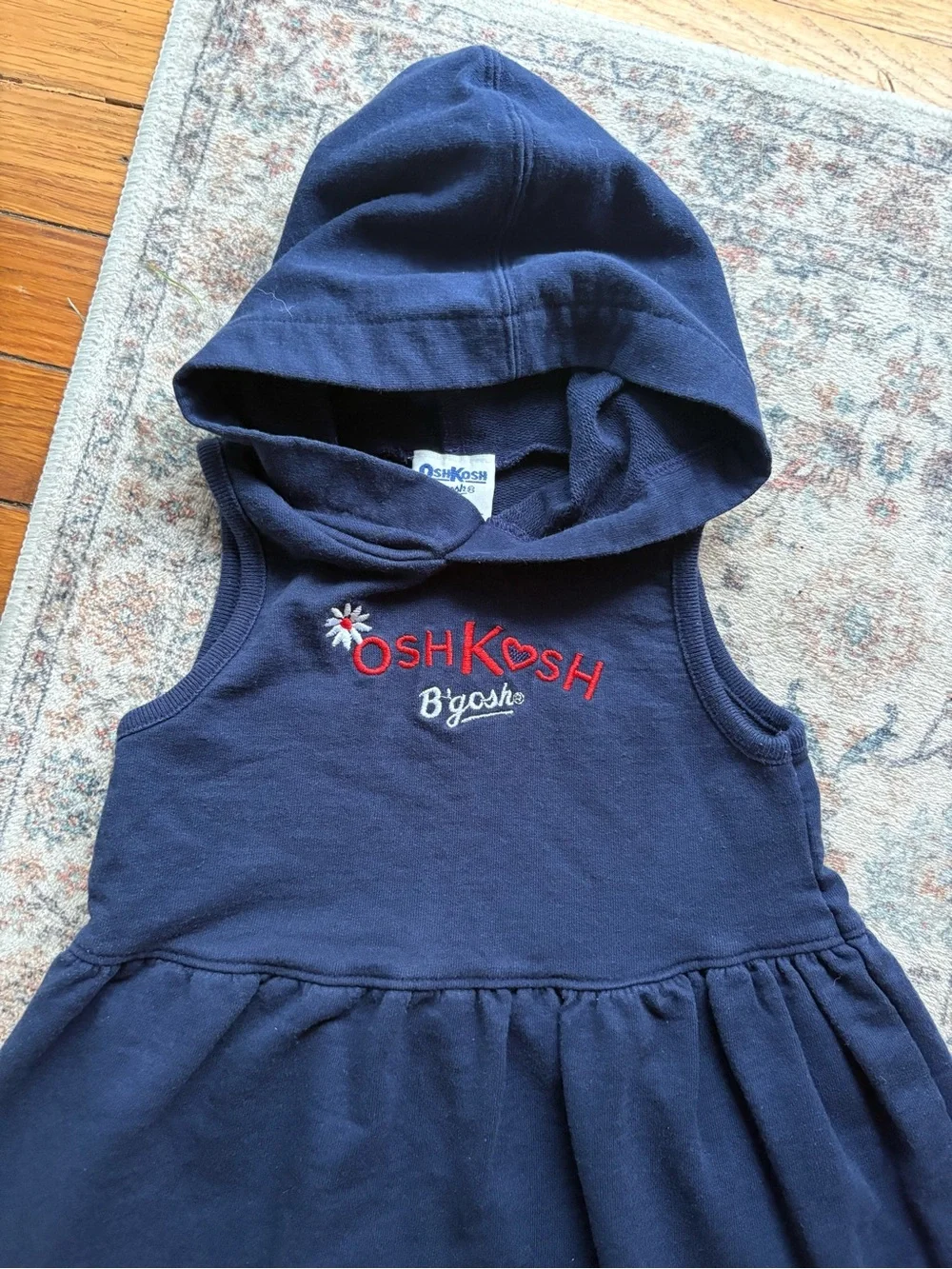 Vintage OshKosh B'gosh Navy Hooded Sleeveless Dress for Girls 4T